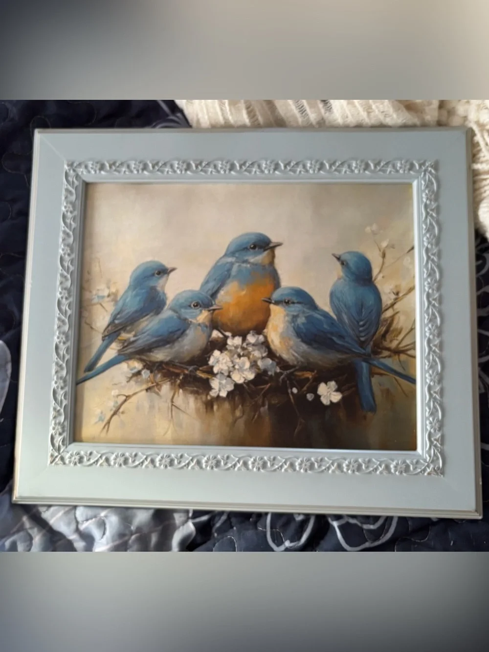 Framed Bird Family wall art 12.5”x10”